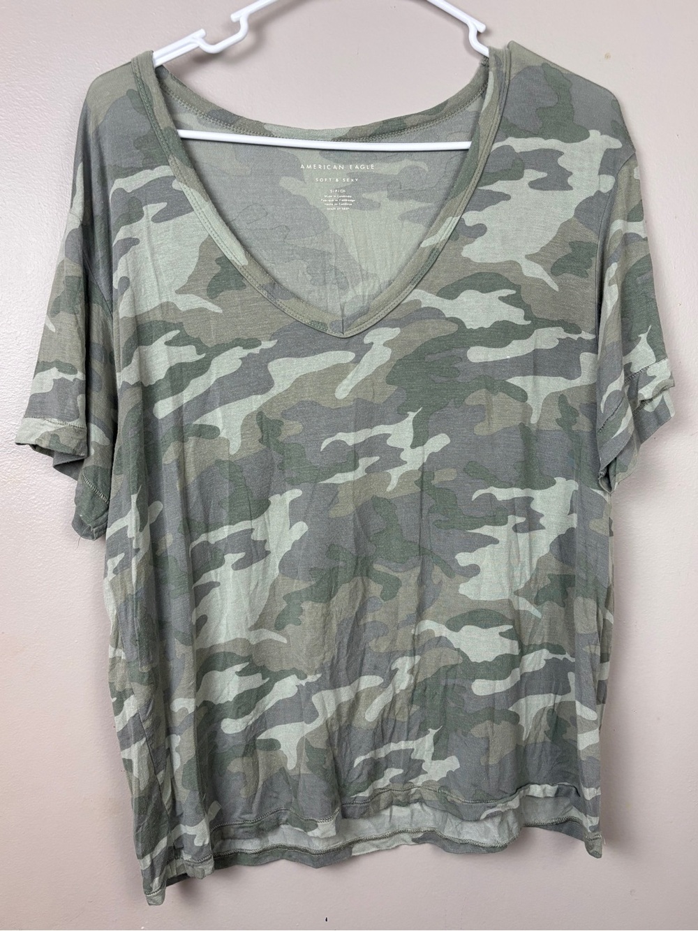 American Eagle Outfitters Olive Green Camo V-Neck Tee